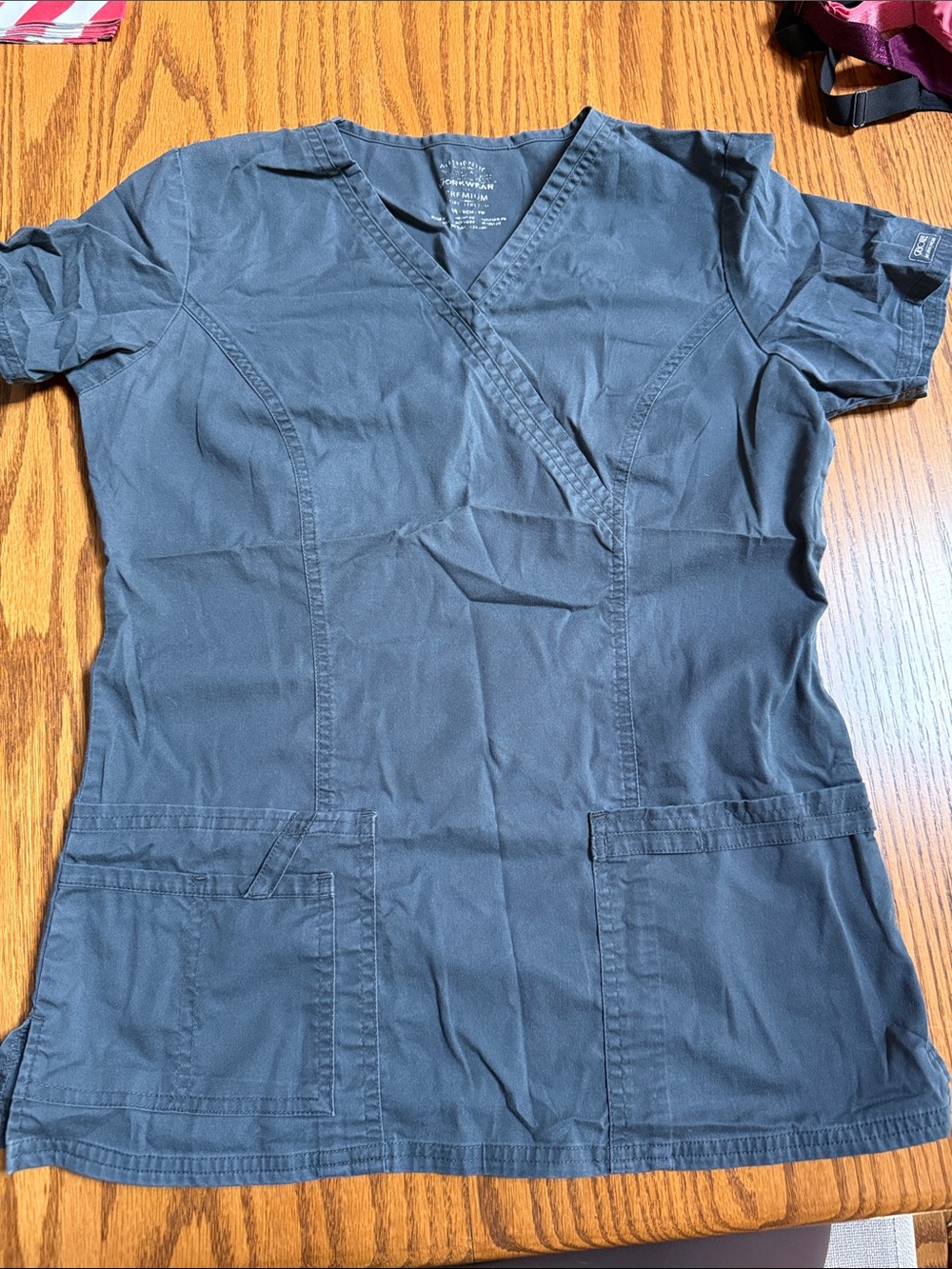 Cherokee Workwear Women's Wrap-Style Scrub Top in Charcoal Grey